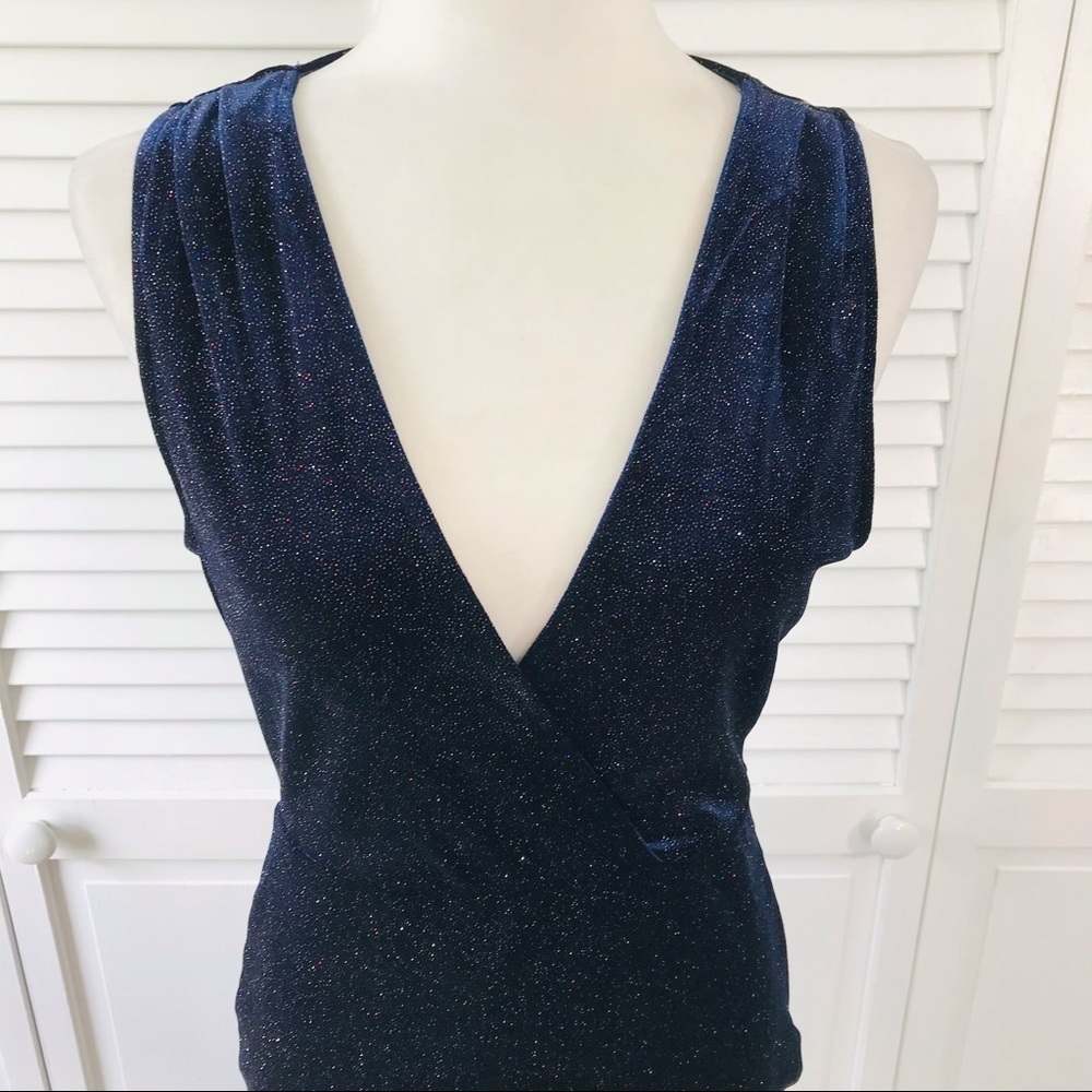 New Iris Midnight Blue Sparkly V-Neck Dress Size Medium — image 3 of 8